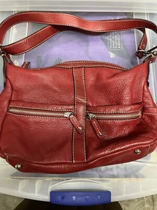Tignanello Red Pebbled Leather Purse Shoulder Bag Newport Red Classic - Picture 1 of 12