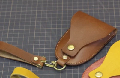 men women car key chain case box  holder pocket cow Leather pouch bag brown Q241 - Image 1 of 4