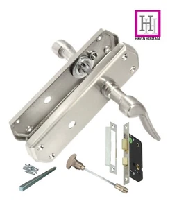 Manijas de puerta estelar baño acabado satinado en placa posterior en forma con cerradura de baño - Imagen 1 de 31