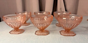 Jeanette Glass Co Adam Pink Depression Glas Sherbet Geschirr (6) - Bild 1 von 9