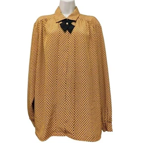 Vintage Impressions Blouse 40 Gold Black Removable Tie Long Sleeve Polyester - Picture 1 of 6