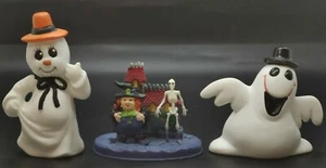 3 Halloween Figure Decorations- 2 Ghost And A Haunted House Scene - Picture 1 of 11