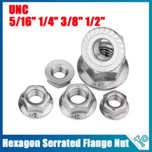 A2 Stainless Steel Hex Flange Nut Serrated UNC 5/16-18 1/4-20 3/8-16 1/2-13 - Picture 1 of 15