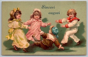 AK Kinder tanzende Grüße - Siceri Auguri - aufrichtige Wünsche *8463 - Bild 1 von 2