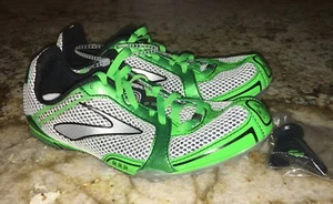 BROOKS PR MD 54.26 Mid Distance White Lime Green Track Spikes NEW Womens Sz 6.5 - Picture 1 of 7