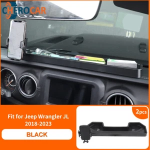 Black Dash Phone Holder Mount Bracket w/Storage Tray for 2021+ Jeep Wrangler JL - Picture 1 of 11