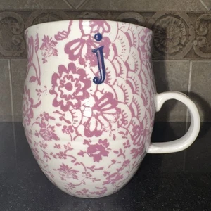 Anthropologie Homegrown Monogram Letter J Initial Violet Floral Coffee Mug - Picture 1 of 3