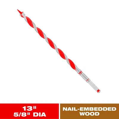 5/8 дюйма X 13 дюймов Твердосплавное шнековое сверло для дерева и дерева с гвоздями - Изображение 1 из 4