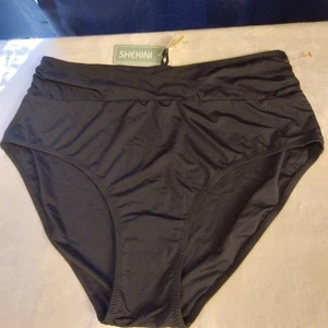 Costume da bagno Shekini nero twist davanti increspato vita alta nuovo con etichette taglia XL - Foto 1 di 8