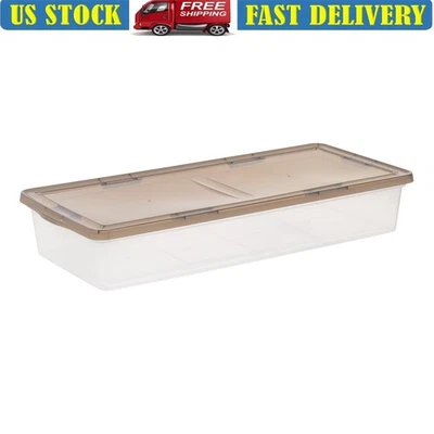 Stackable Underbed Storage Bins W/ Lids Durable Plastic Totes Organizing New - Image 1 of 4