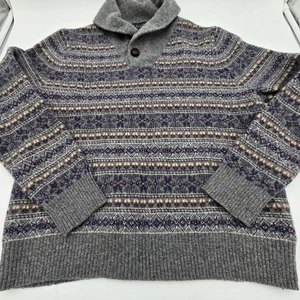 Vintage Brooks Brothers Scottish Lambswool Sweater Men Large Leather Buttons - Picture 1 of 14