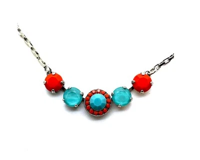 Collar Colgante Por Mariana Mujer Fabuloso Azul Turquesa y Rojo Coral Swarovski... Foto 1 de 4