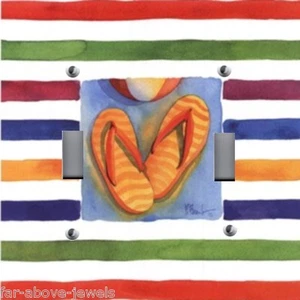 Light Switch Plate Switchplate & Outlet Covers BEACH FLIP FLOPS COLORFUL STRIPES - Picture 1 of 26