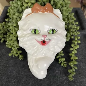 Vaso da appendere e porta incenso gatto persiano bianco ceramica vintage - Foto 1 di 12