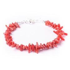 Red Coral Bracelet 925 Sterling Silver Beaded Bracelets Chip Beads - Silverly