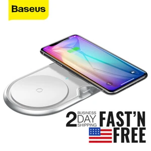 Baseus 10W Dual Wireless Charger Pad Fast Charging for iPhone 13 Samsung S20 S21 - Picture 1 of 21