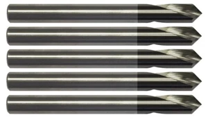 Paquete de 5 taladros de punto de carburo sólido de 1/8" - 2 flautas recubiertas de 90 grados TiAlN hechas en EE. UU. - Imagen 1 de 1
