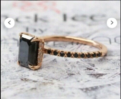 Anillo solitario de diamantes en blanco y negro de oro rosa de 14 k 1,50 quilates talla excelente Foto 1 de 1