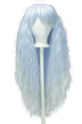 30" Crimped Cut with Long Straight Bangs Snow Sugar Blue White Wig Synthetic NEW - Image 1 of 3