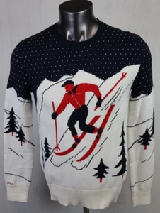Mens Polo Ralph Lauren Navy Holi Sun Valley Sweater Cotton Size S NEW Skiing - Picture 1 of 11