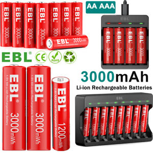 EBL AA AAA Rechargeable Lithium Li-ion Batteries 1.5V / Battery Charger Lot