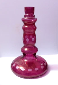 VINTAGE CRANBERRY COLOR CRYSTAL CANDLE HOLDER - Picture 1 of 5