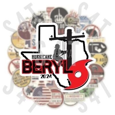 2024 Hurricane Beryl Lineman Hard Hat Sticker Tropical Storm Decal Texas
