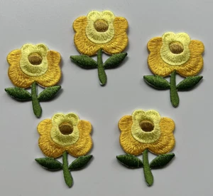 Yellow Flower Iron-On Patches 2.5 Inch 5-Pack Embroidered DIY Craft Decor - Picture 1 of 4
