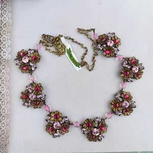 Michal Negrin Necklace Statement Shades Of Pink Hot Chandelier Crystals Cocktail - Picture 1 of 12