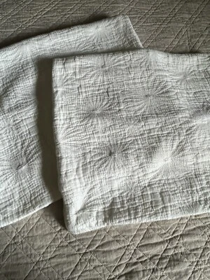 Rejuvenation Pillow Shams White Floral Pattern Cotton Portugal PAIR of King - Image 1 of 4