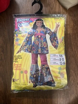 Flower Power 60's Hippie Woodstock Girl L 12-14 Dress Up Halloween Child Costume - Image 1 of 2