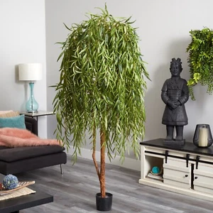 7’ Willow Artificial Tree Home Decor with Natural Trunk. Retail $422 - Picture 1 of 9