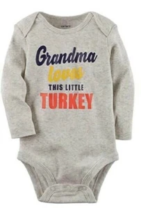 Carter's Thanksgiving Bodysuit - Grandma Loves This Little Turkey - (3 Mo) Grey - Picture 1 of 1