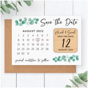 PERSONALISED Wooden Eucalyptus Save The Date Calendar Fridge Magnets Boho Rustic - Picture 1 of 7