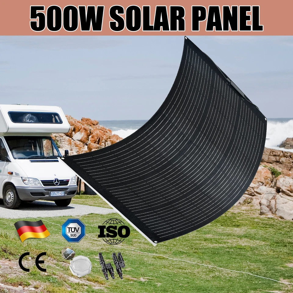500W Flexible Full Black Solar Panel 12V Mono RV Caravan Camping Charging Power - image 1 of 4