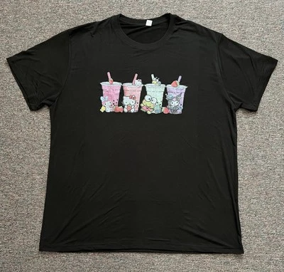 Hello Kitty & Friends Boba 奶茶短袖黑色 T 恤 2XL — 第 1/4 张图片