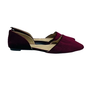 Zapatos antiguos azul marino para mujer talla 8 granate terciopelo D'Orsay planos punta puntiaguda tacón sin cordones - Imagen 1 de 11