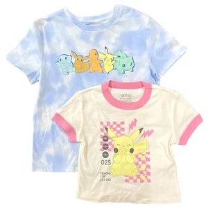 Girls Pokémon Set Of T-Shirts Blue Tie Dye & Semi Crop Tee Shirt T-Shirt S 6/6X - Picture 1 of 1