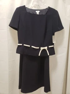 address Maggy Women's 2 PC Midi Skirt/ Top Set Size 10 Navy W/White Trim NEW - Picture 1 of 23