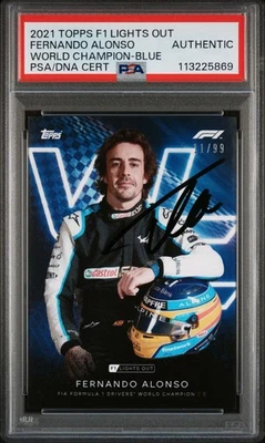FERNANDO ALONSO SIGNED F1 TOPPS LIGHTS OUT BLUE PARALLEL 11/99 PSA AUTHENTIC - Image 1 of 2