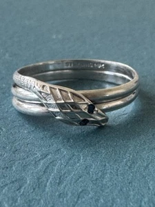 Antique RARE Navajo .925 Sterling Silver & Blue Sapphire Snake Ring Size 10” - Picture 1 of 11