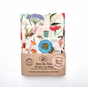 Honey Bee Good Beeswax Wraps - Garden - Set of 3 - Picture 1 of 1