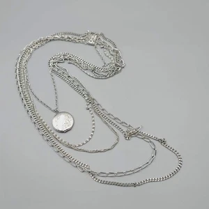 Vintage Multi Kette Medaillon Halskette silberfarben 20" 25" 27" 36" - Bild 1 von 9