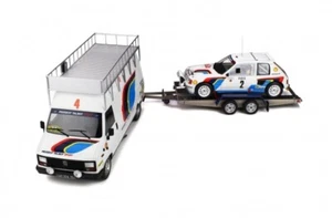 SET PEUGEOT 205 T16 Rallye Monte 1985 + Bus Van J5 + Trailer OT328 Otto 1:18 - Bild 1 von 5