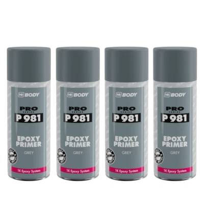 X4 HB Body Grey Epoxy Primer Aerosol Spray Direct To Metal DTM 1K 400ml P981