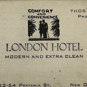 Tarjeta de visita vintage de hotel de Nueva Orleans Louisiana Londres 1955 - Imagen 1 de 3