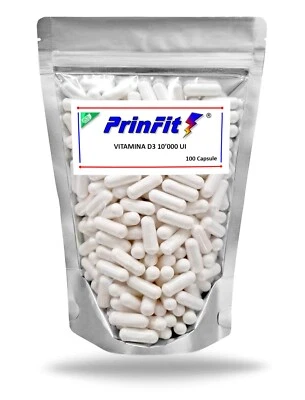 Vitamina D3 10000 ui - 100 Capsule Formula Potenziata e Alto Dosaggio - PrinFit