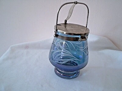 Azúcar de cristal ruso con tapa metálica y mango único cristal azul Foto 1 de 4