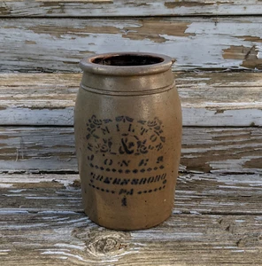Antique Blue Stencil Hamilton & Jones Stoneware Crock Greensboro PA Primitive - Picture 1 of 16