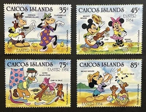 CAICOS DISNEY EASTER STAMPS SET 4V 1984 MNH MICKEY MOUSE MINNIE CHIP AND DALE 1 - Picture 1 of 1